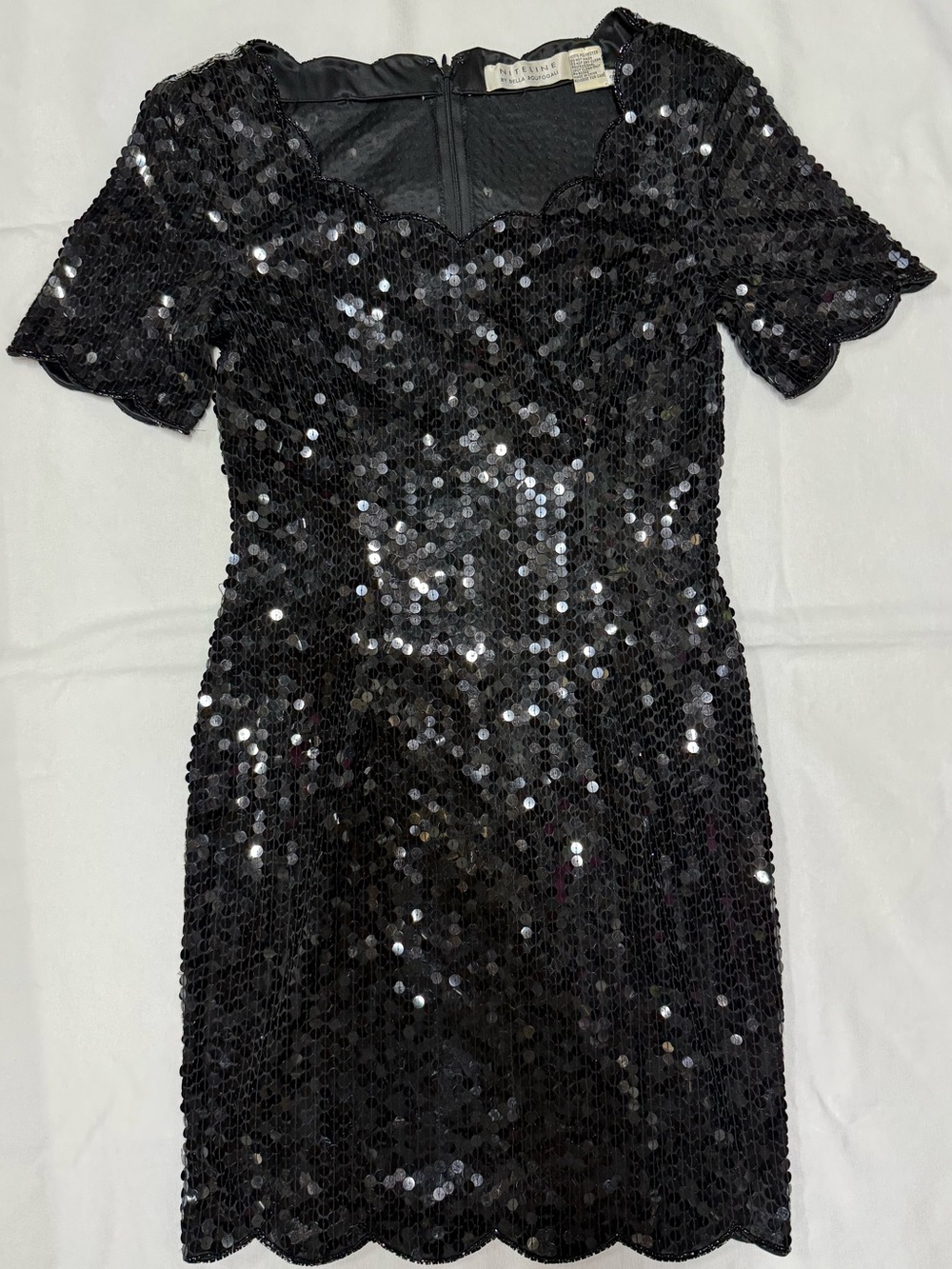 Niteline by Della Roufogali Vintage Black Sequin Mini Dress with Short Sleeves